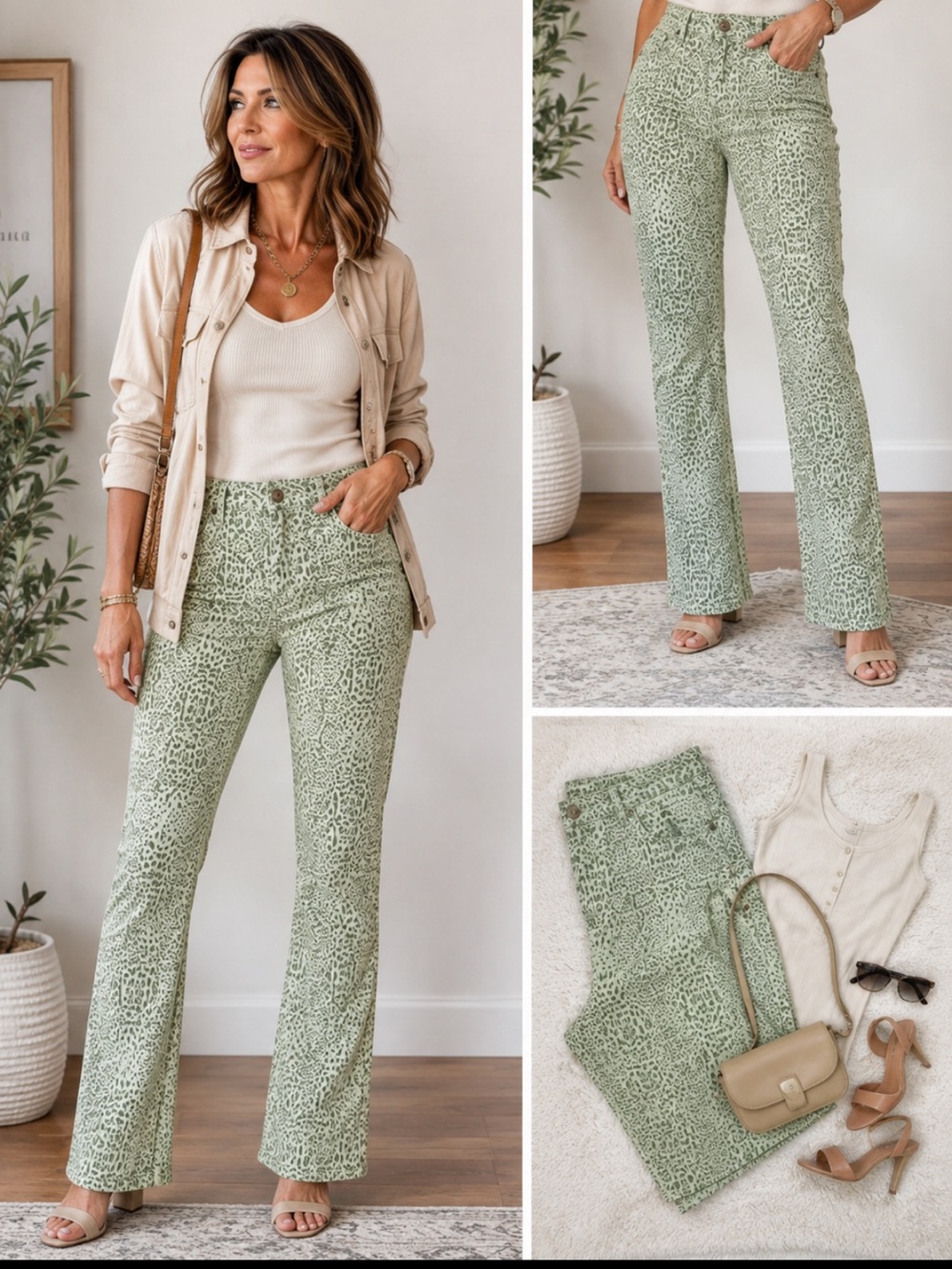 Printed Green High-Rise Flared Pants